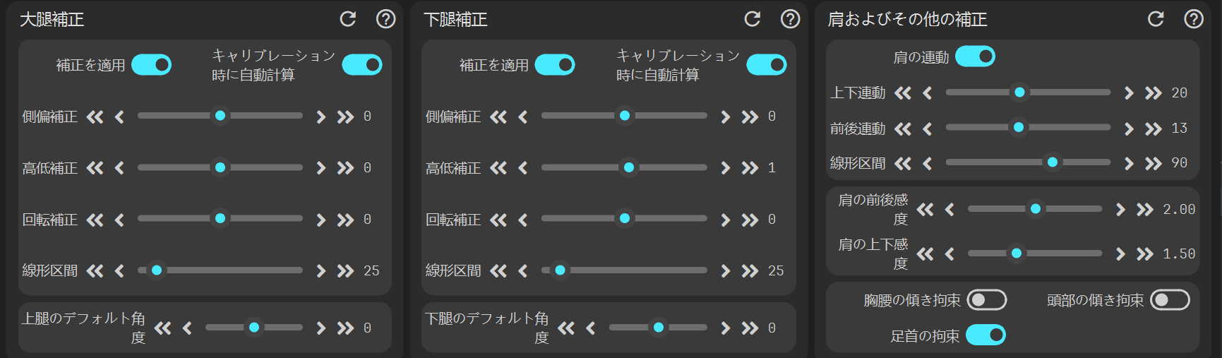 モーションキャプチャパラメータパネルの画像